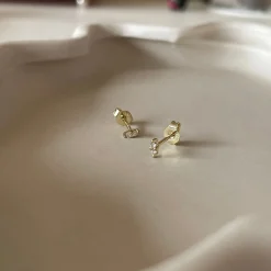 Oorbellen 14k double diamond studs